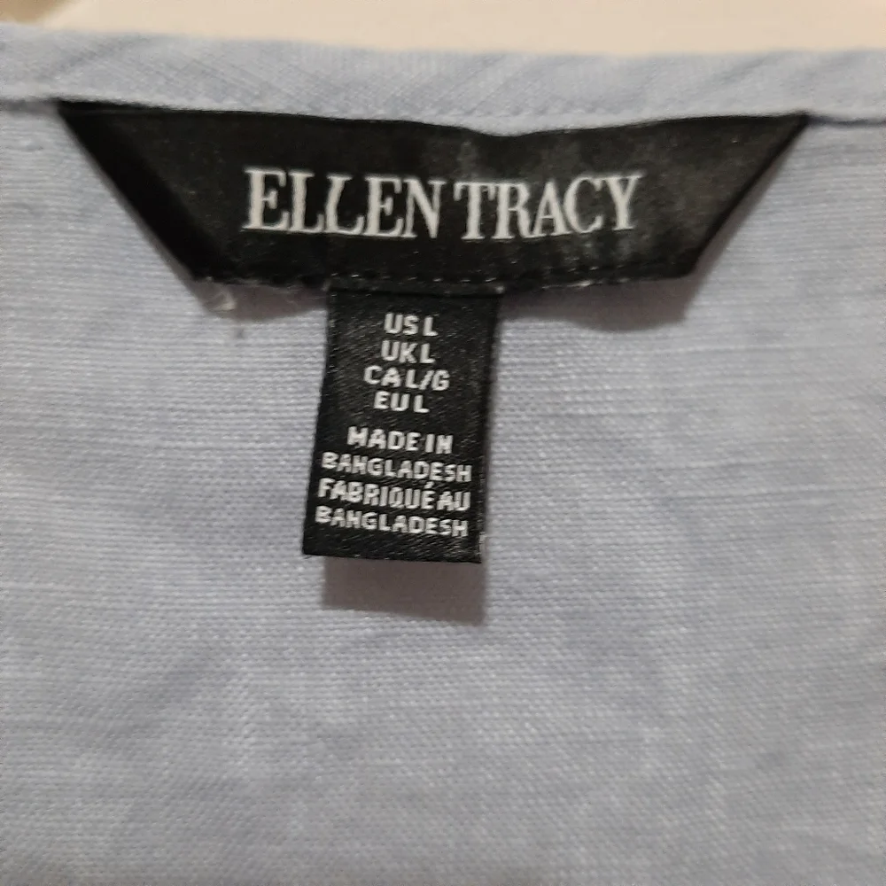 Ellen Tracy Lagenlook 100% Linen Blue Top Size Large